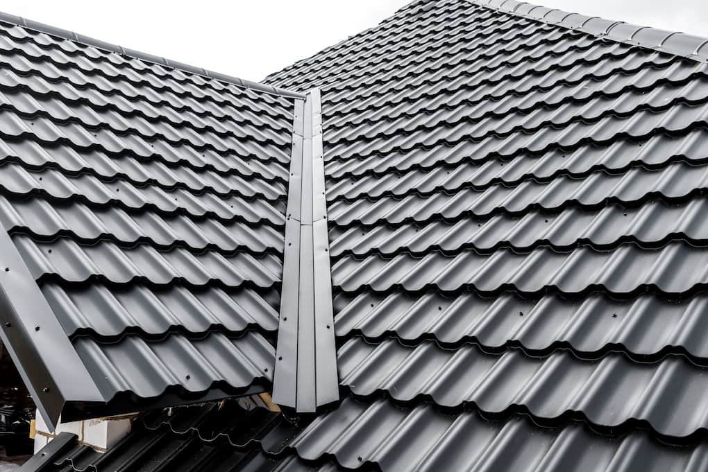 close up of metal types of roof shingles 