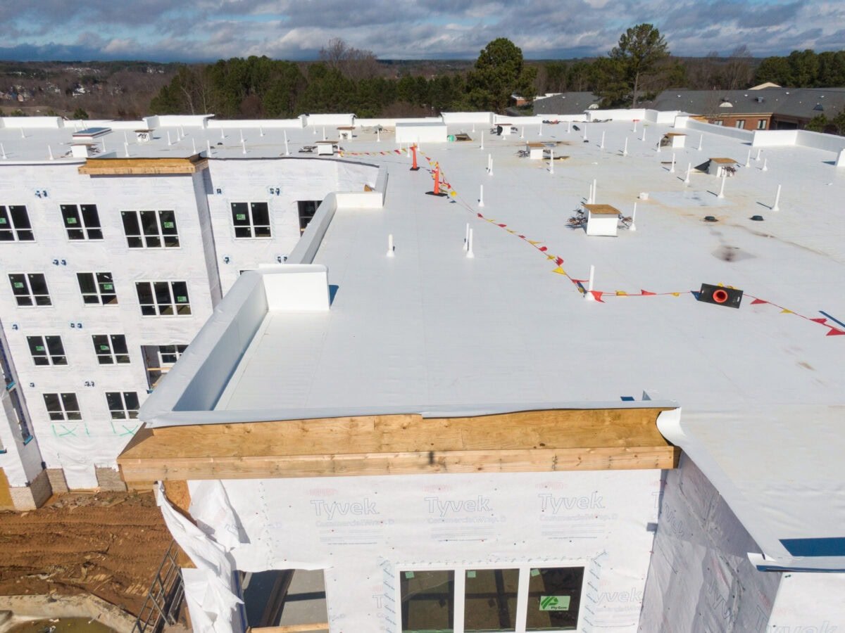 flat roof materials Drone Photos of TPO Commercial & Residential Roofing